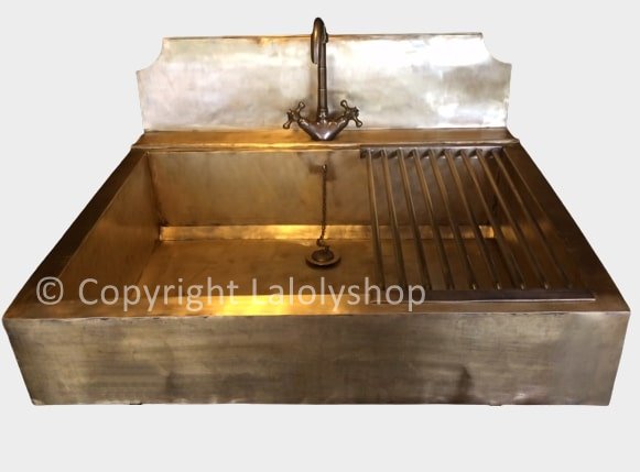Evier de cuisine a encastrer grande cuve crédence et robinet mélangeur patiné bronze 80 x 65 cm